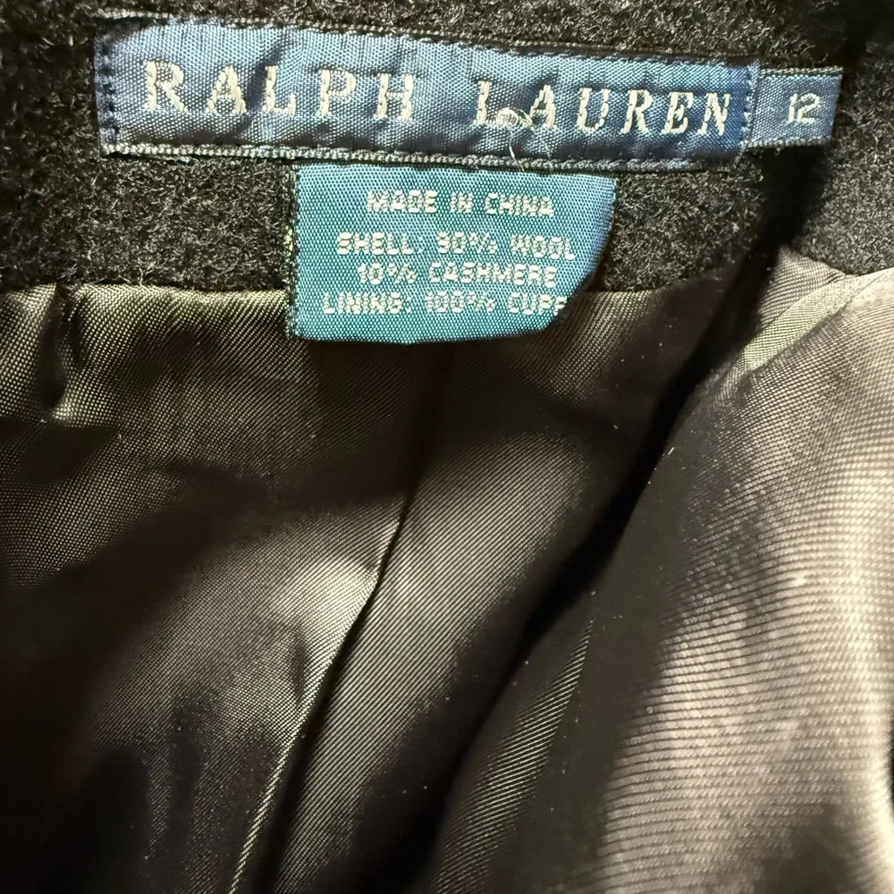 Vintage Y2K Ralph Lauren Blue Label Black wool cashmere double breasted pea coat - Picture 6 of 7